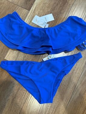 Zinke Royal Blue Off-Shoulder Ruffle Bikini Set